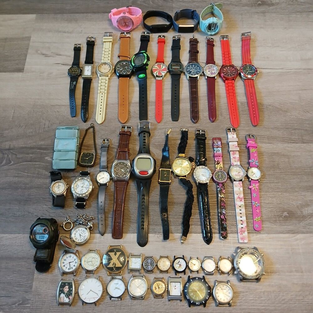 Huge Watch Lot of 45+ Mixed Brands Vintage & Modern Parts/Repair Untested-Box E7